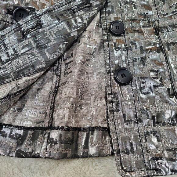 Ruby Road Petite Silver Black Metallic Ruffle Collar Lightweight Jacket Women 4 - Picture 5 of 9